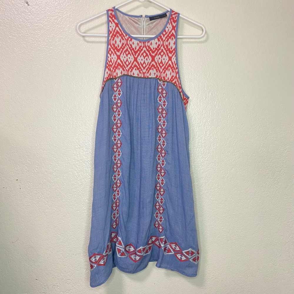 THML‎ Ikat Embroidered Sleeveless Shift Dress Boho Summer Size Medium